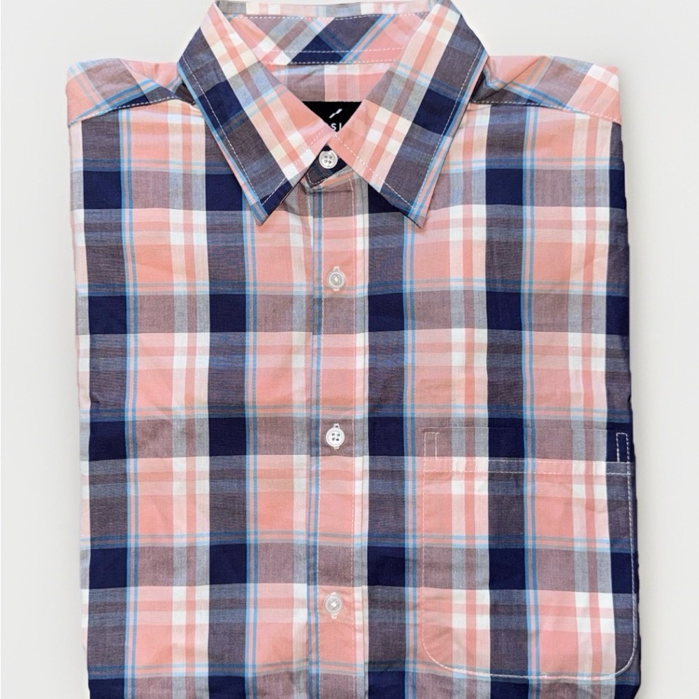 DVISION Men's Coral and Navy Plaid Button-Down Shirt NWT